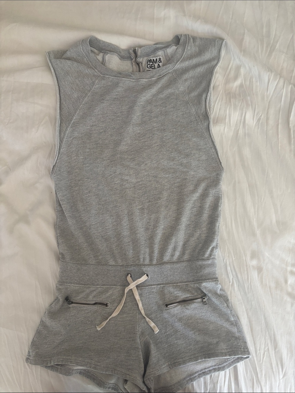 Pam & Gela Light Gray Sleeveless Romper with Drawstring